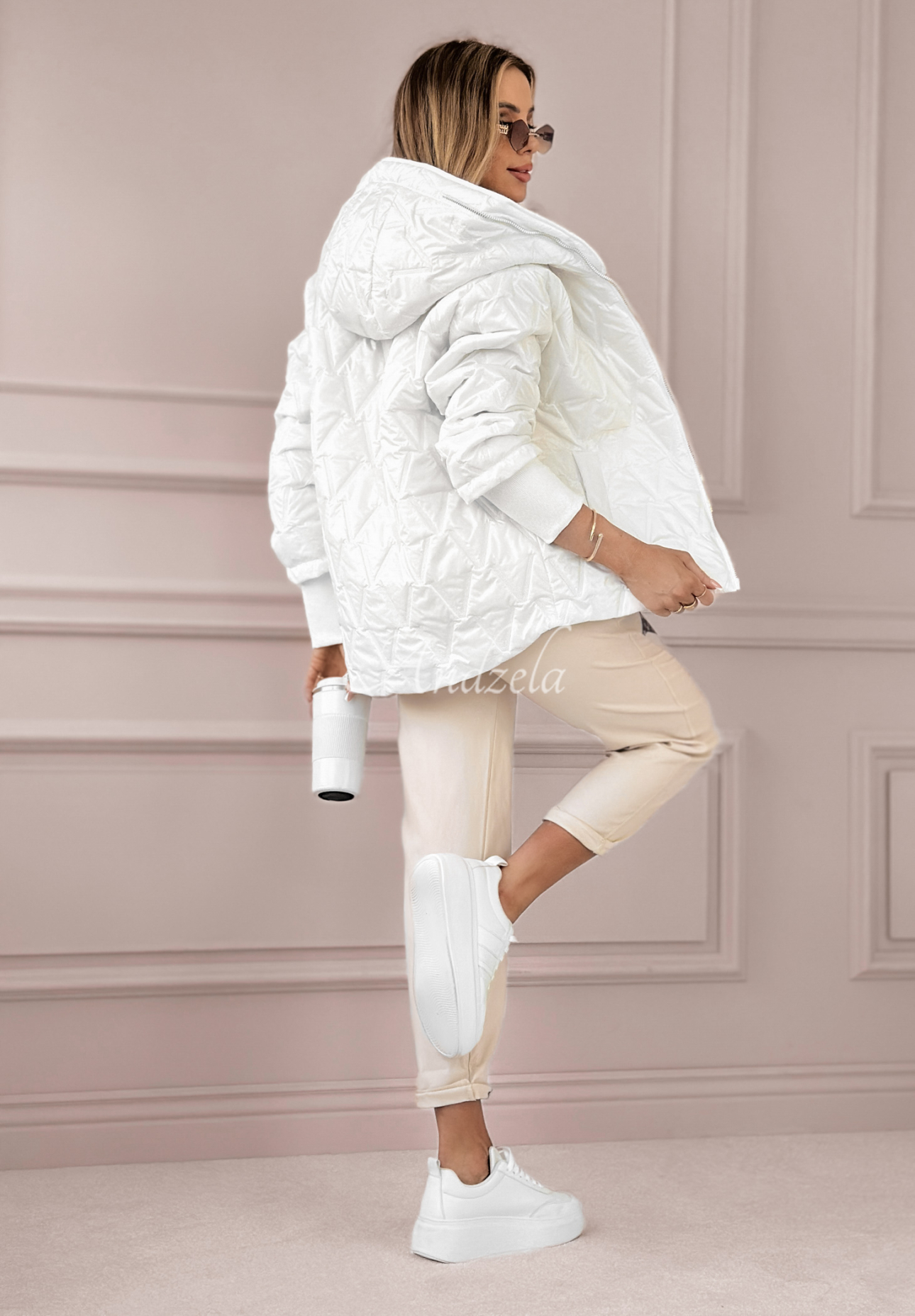 Short quilted jacket with hood Days Are Brighter ecru