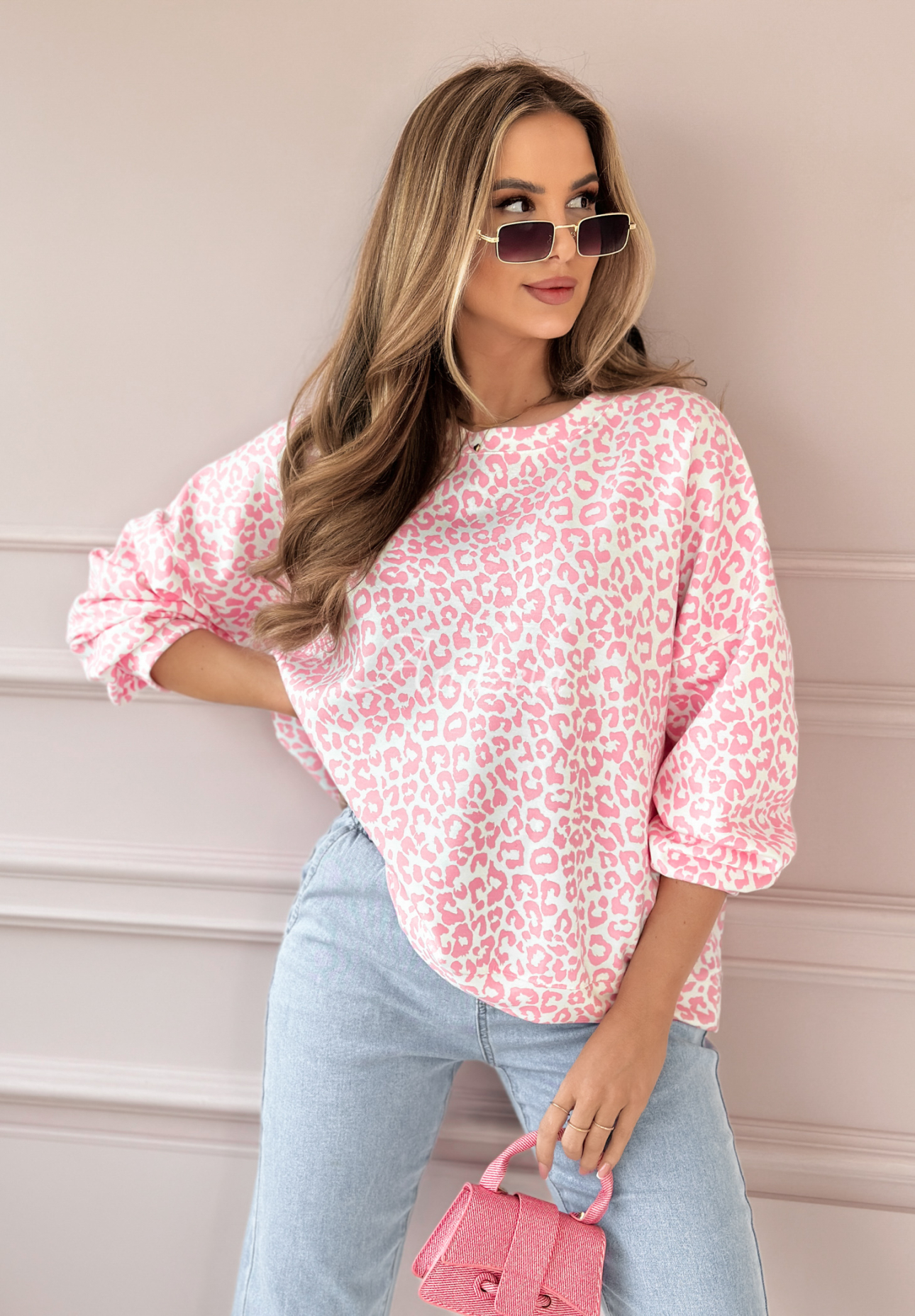 Sweatshirt mit Leopardenmuster Whispering Hearts Puderrosa