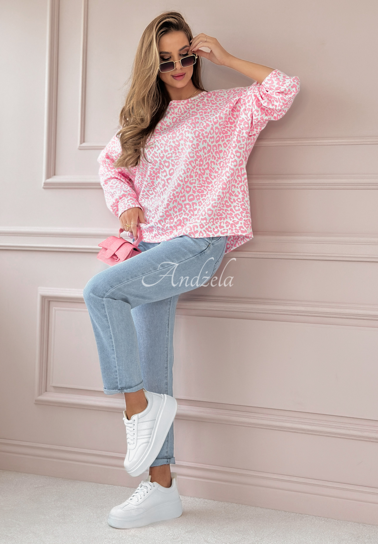 Sweatshirt mit Leopardenmuster Whispering Hearts Puderrosa