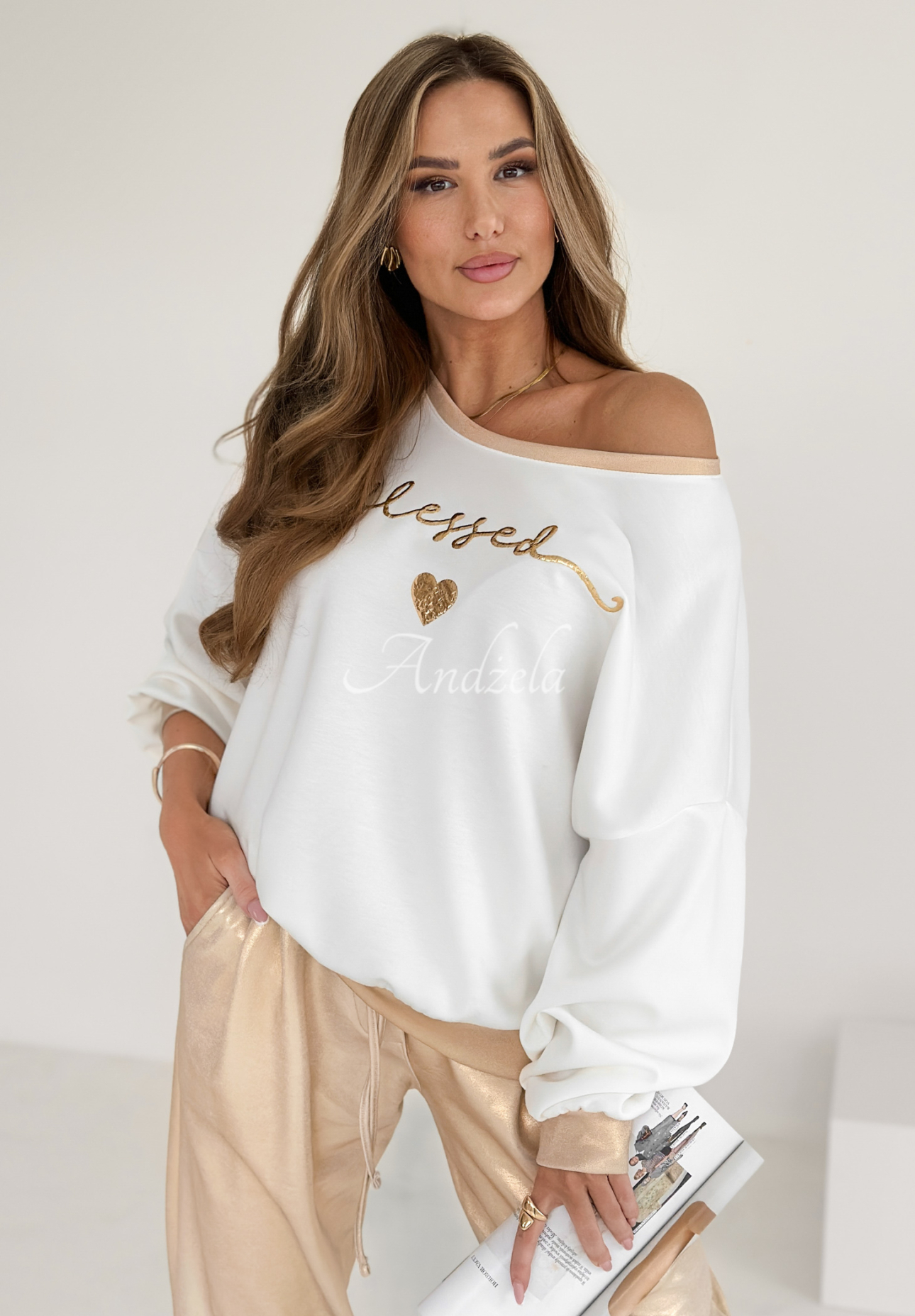 Sweatshirt mit Print Blessed Ecru