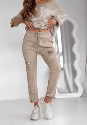 Hose mit Pailletten-Applikationen Sweet Girl Beige