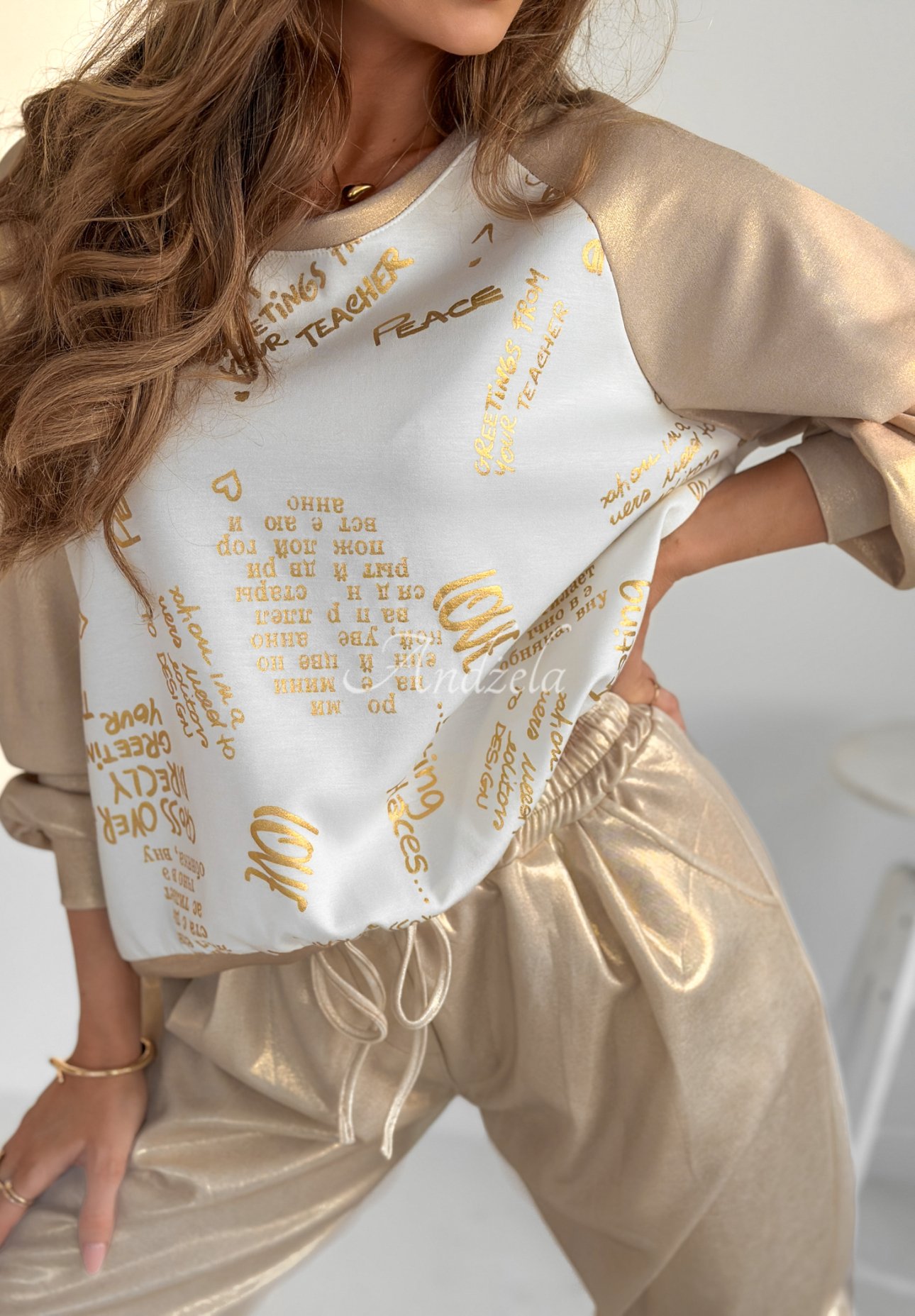 Sweatshirt mit Print Cross Over weiß-gold