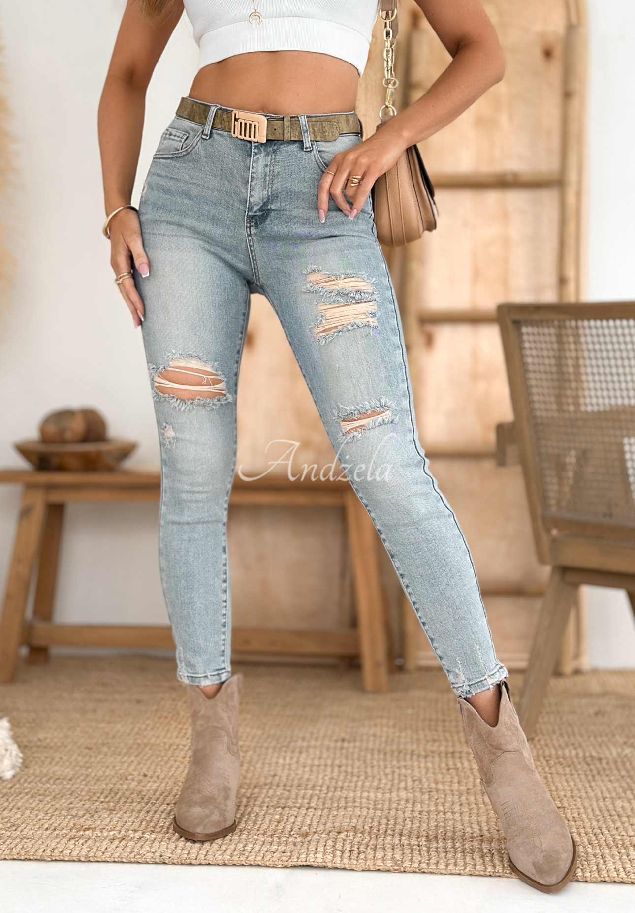 Skinny-Jeans mit Rissen Goldie Hellblau