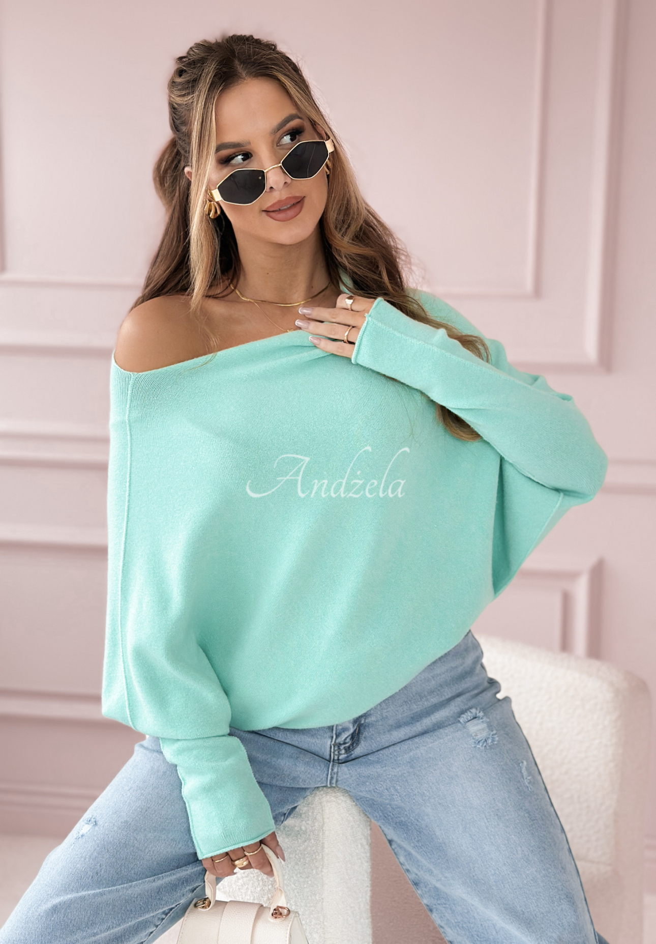 Sweter oversize Found Each Other miętowy