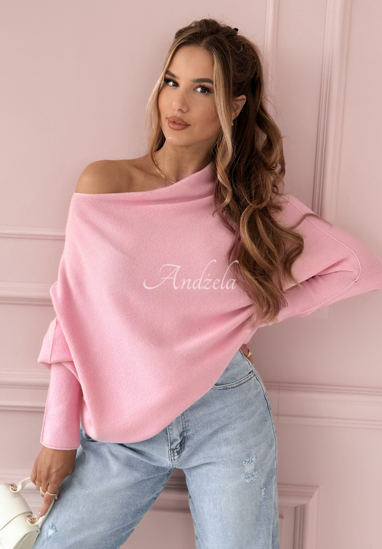 Sweter oversize Found Each Other różowy