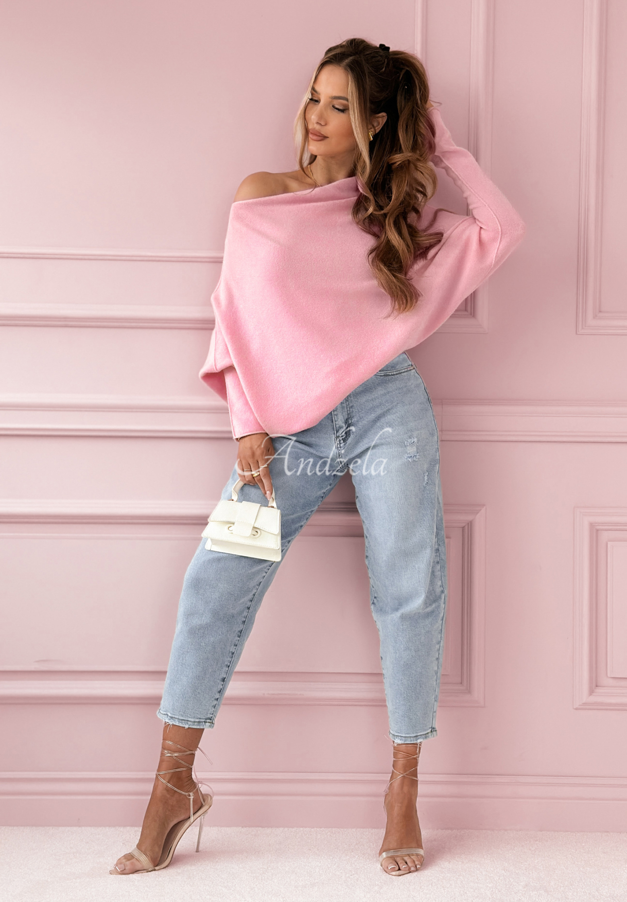 Sweter oversize Found Each Other różowy