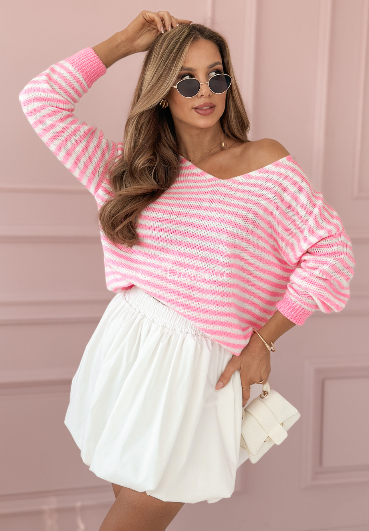 Always Beside You striped sweater pink