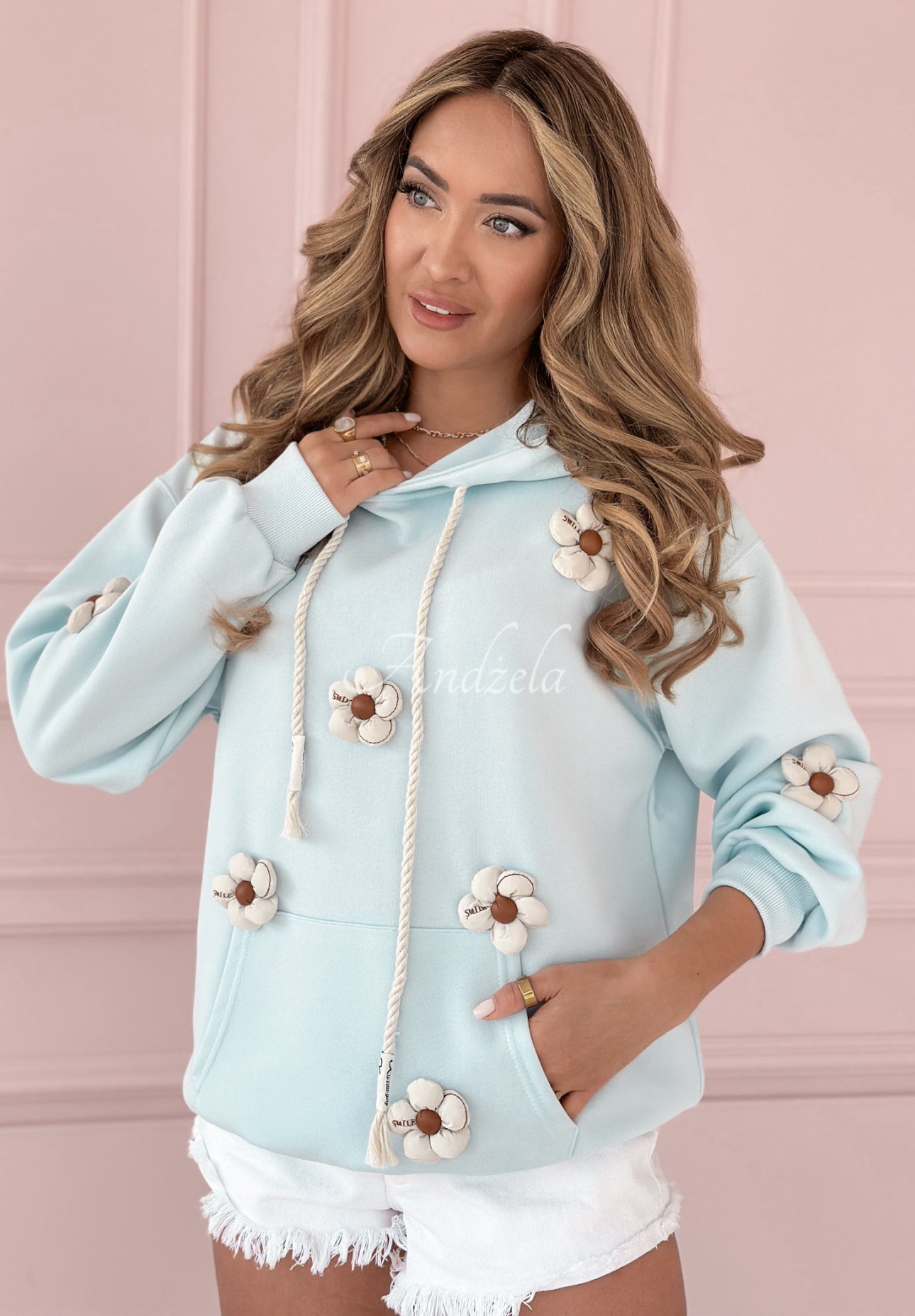 Blumen-Sweatshirt Flowers All Over Me Himmelblau