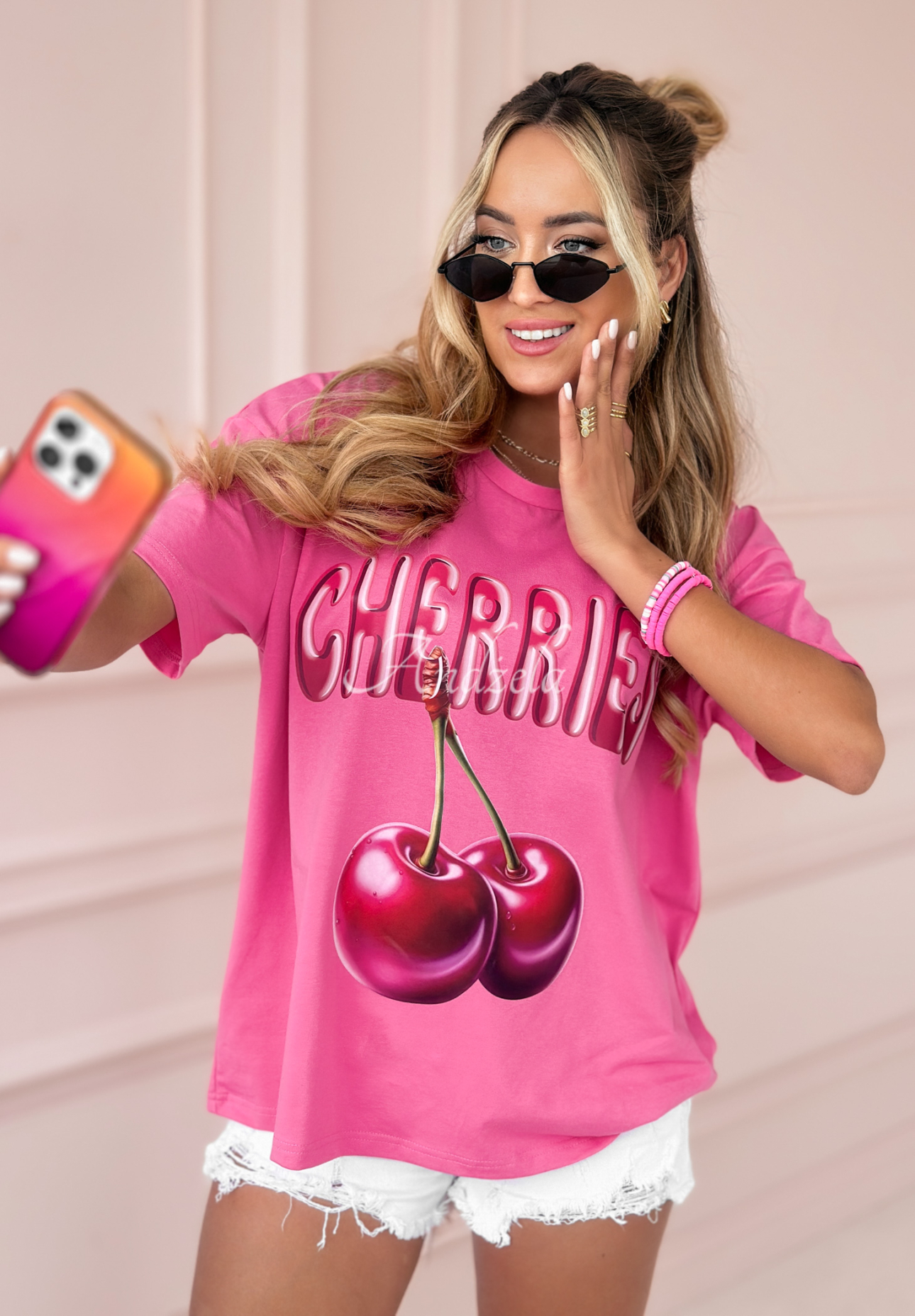 T-Shirt mit Aufdruck The Sweetest Cherries Rosa