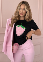 Wiskozowy T-Shirt z truskawką Strawberry Taste Schwarz