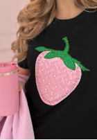 Wiskozowy T-Shirt z truskawką Strawberry Taste Schwarz