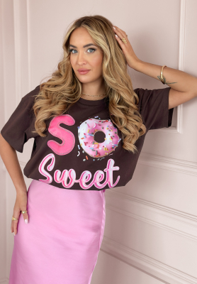 T-Shirt mit Aufdruck So Sweet Schokoladenbraun