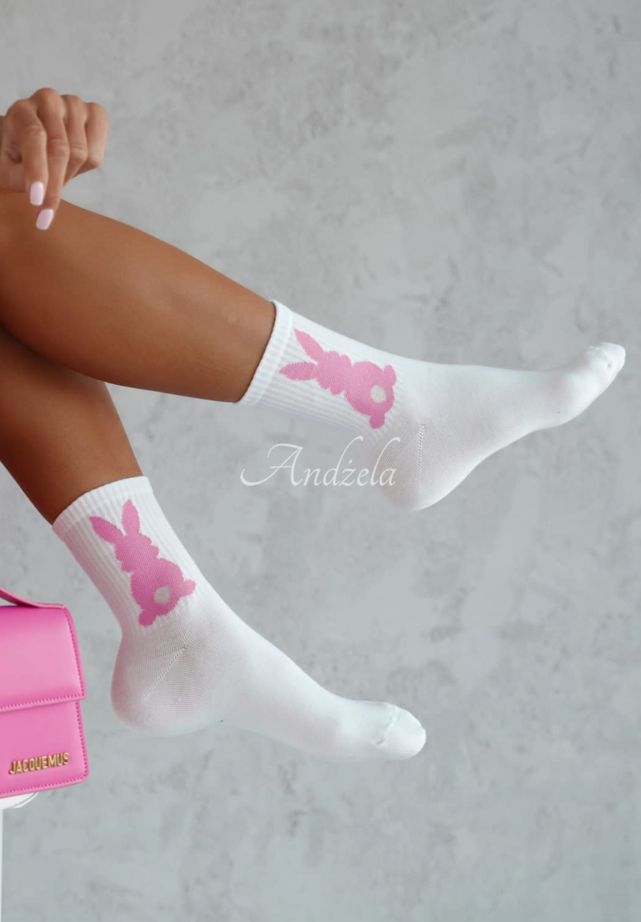 Pink Rabbit long socks white