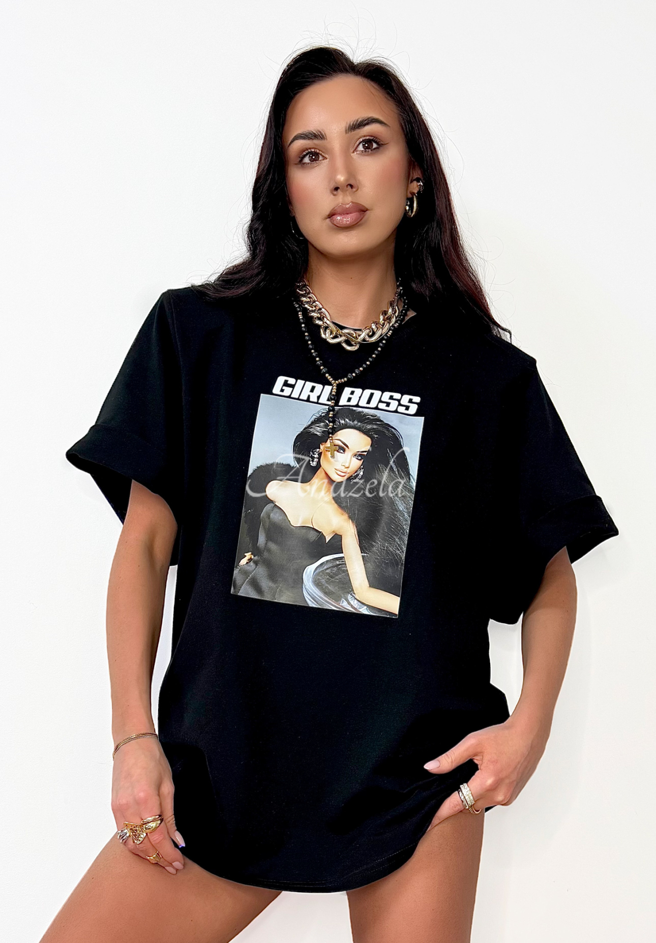 T-Shirt mit Aufdruck La Milla Girl Boss Schwarz