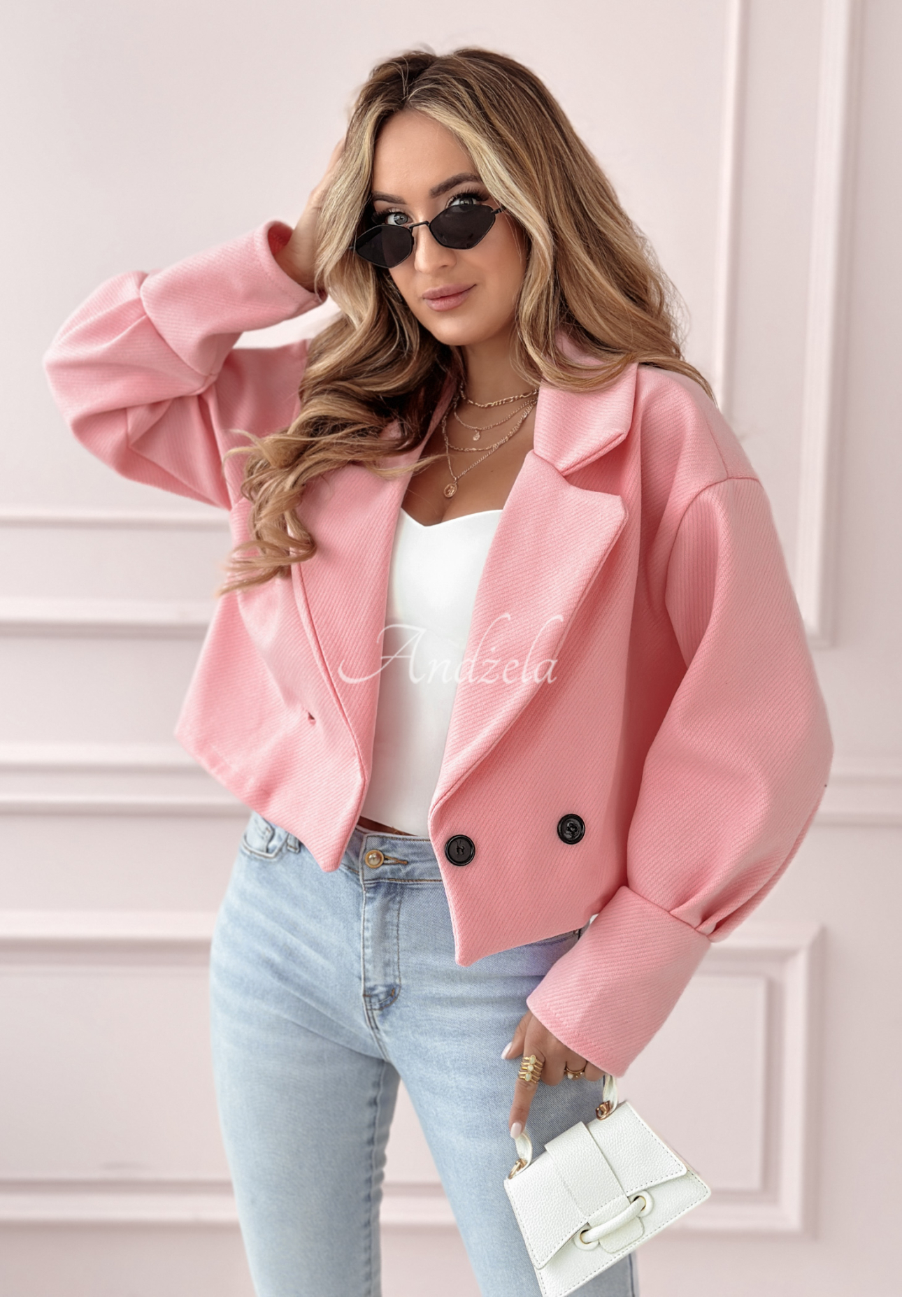 Short coat with collar Casual Calm pink