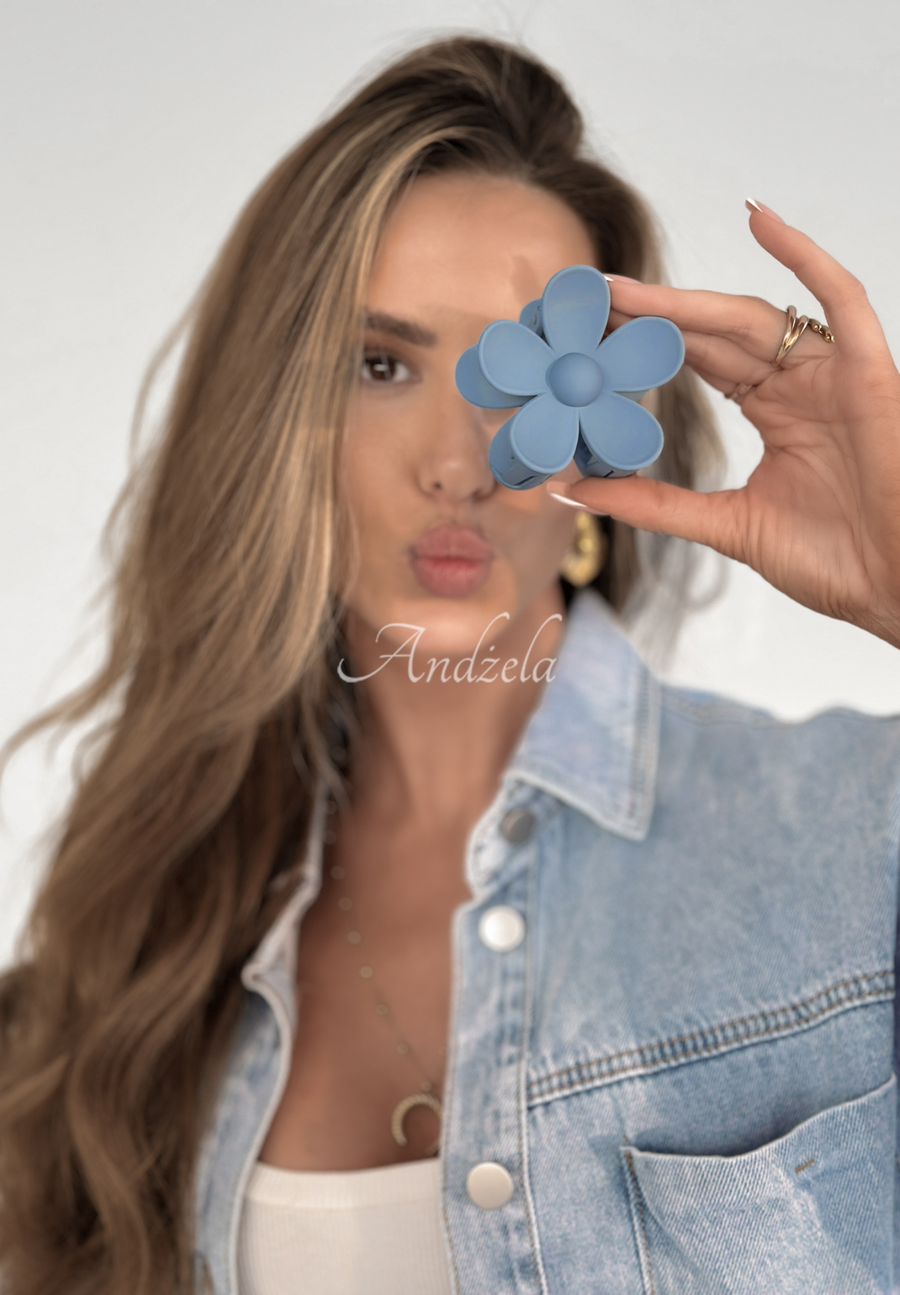 Girly Touch flower hair clip blue