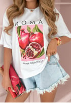 T-Shirt z nadrukiem Roma Pomegranate Weiß