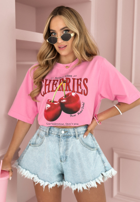 T-Shirt mit Aufdruck Fresh Cherries Rosa