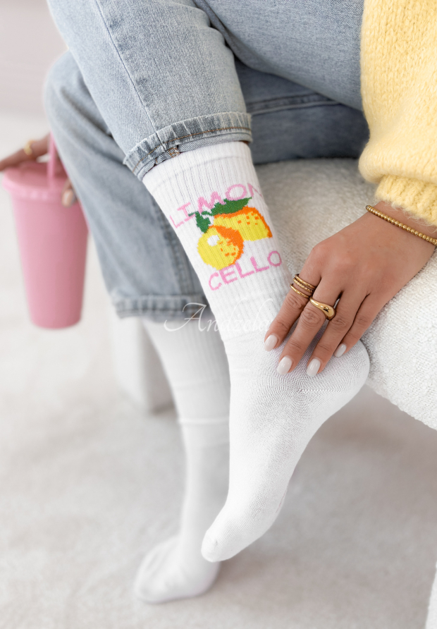 Lange Socken mit Zitronen Limoncello Wei&szlig;