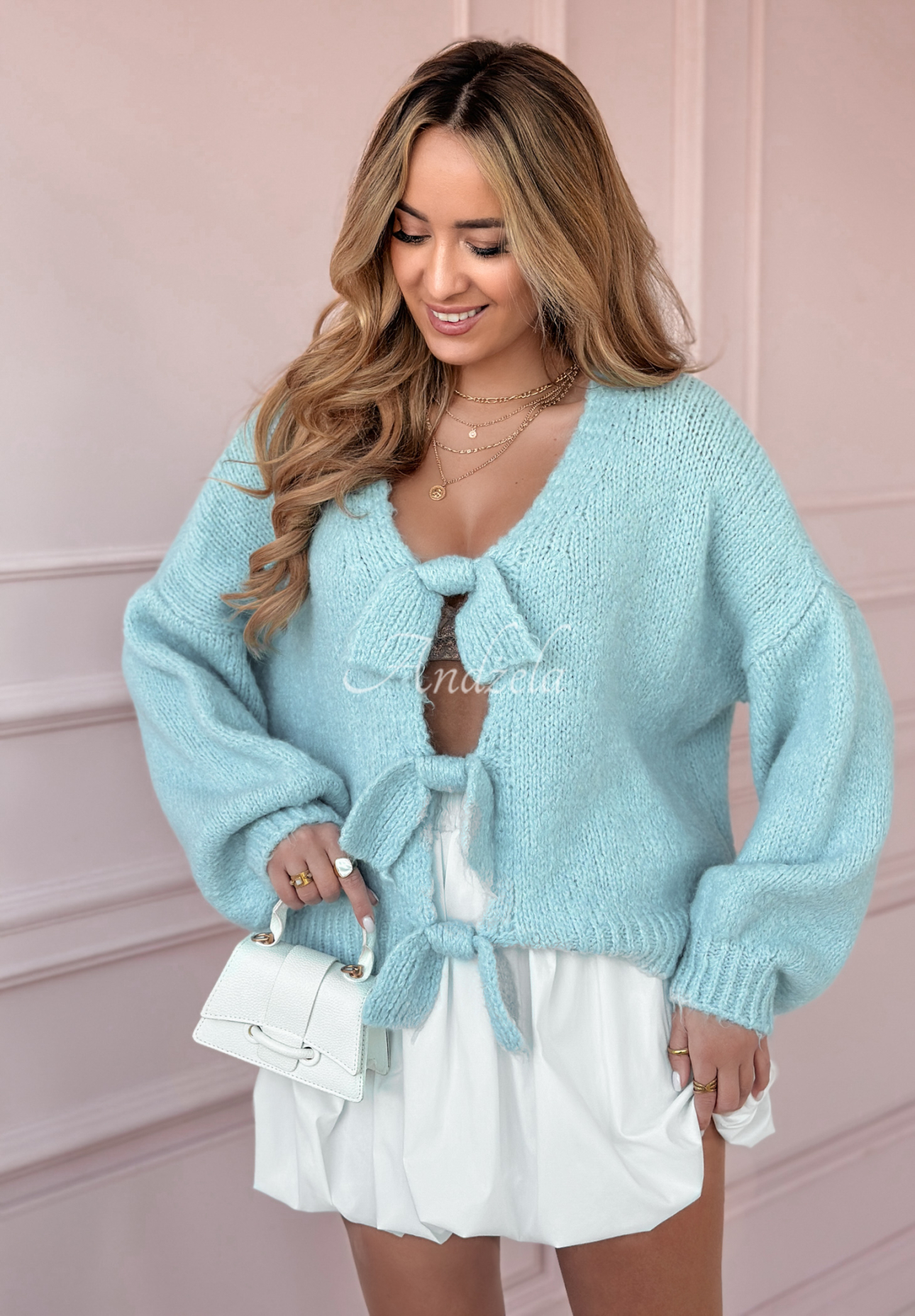 Short sweater with bows Sensitive Touch blue