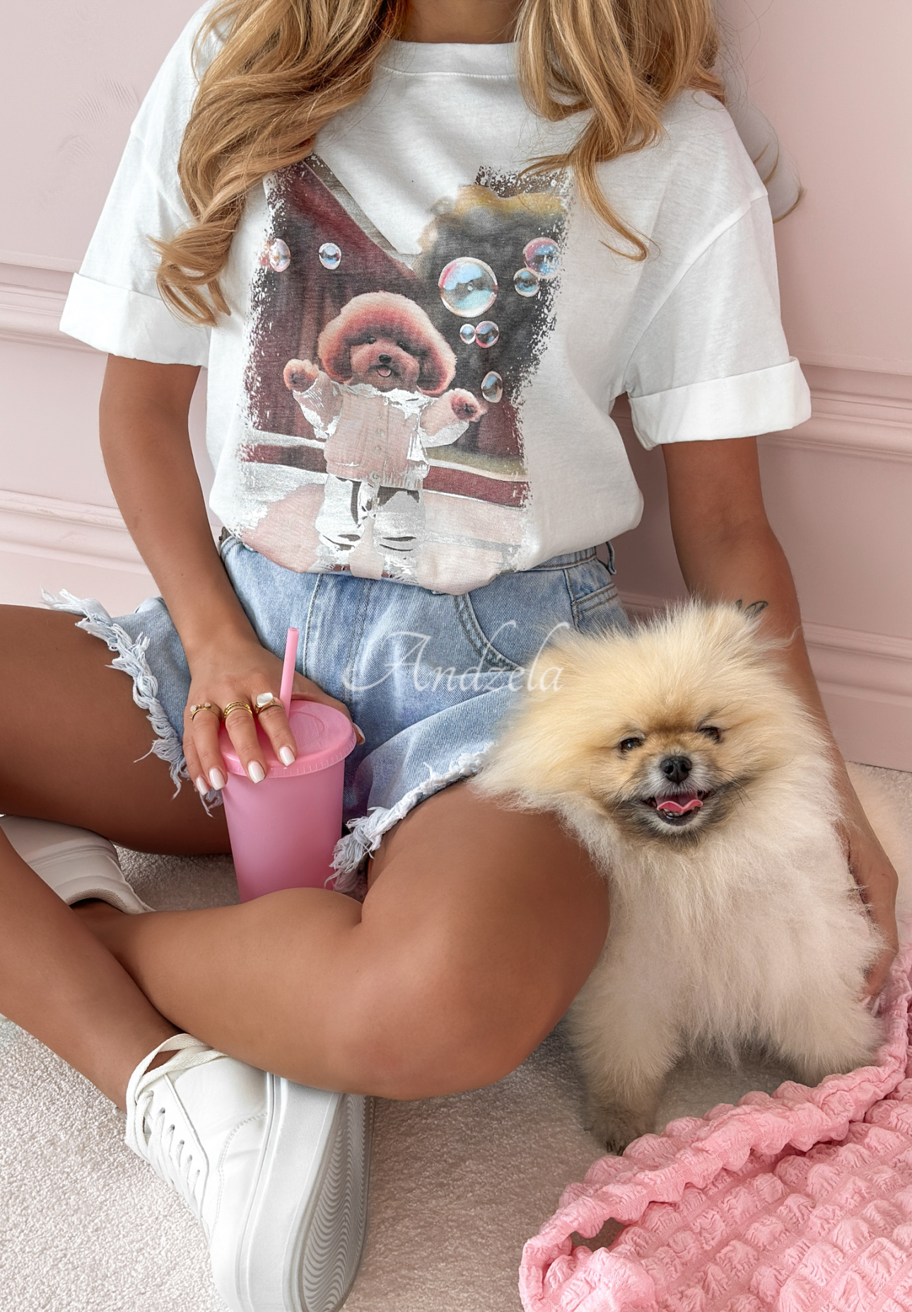 T-Shirt mit Aufdruck Doggy Bubbles Weiß