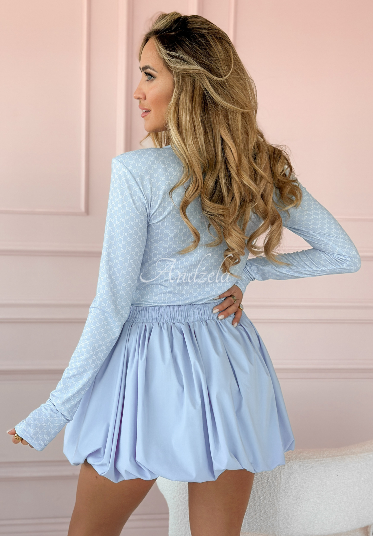 Think Happy patterned blue blouse