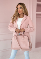 Płaszcz w jodełkę z guzikami Her Way pudrowy róż