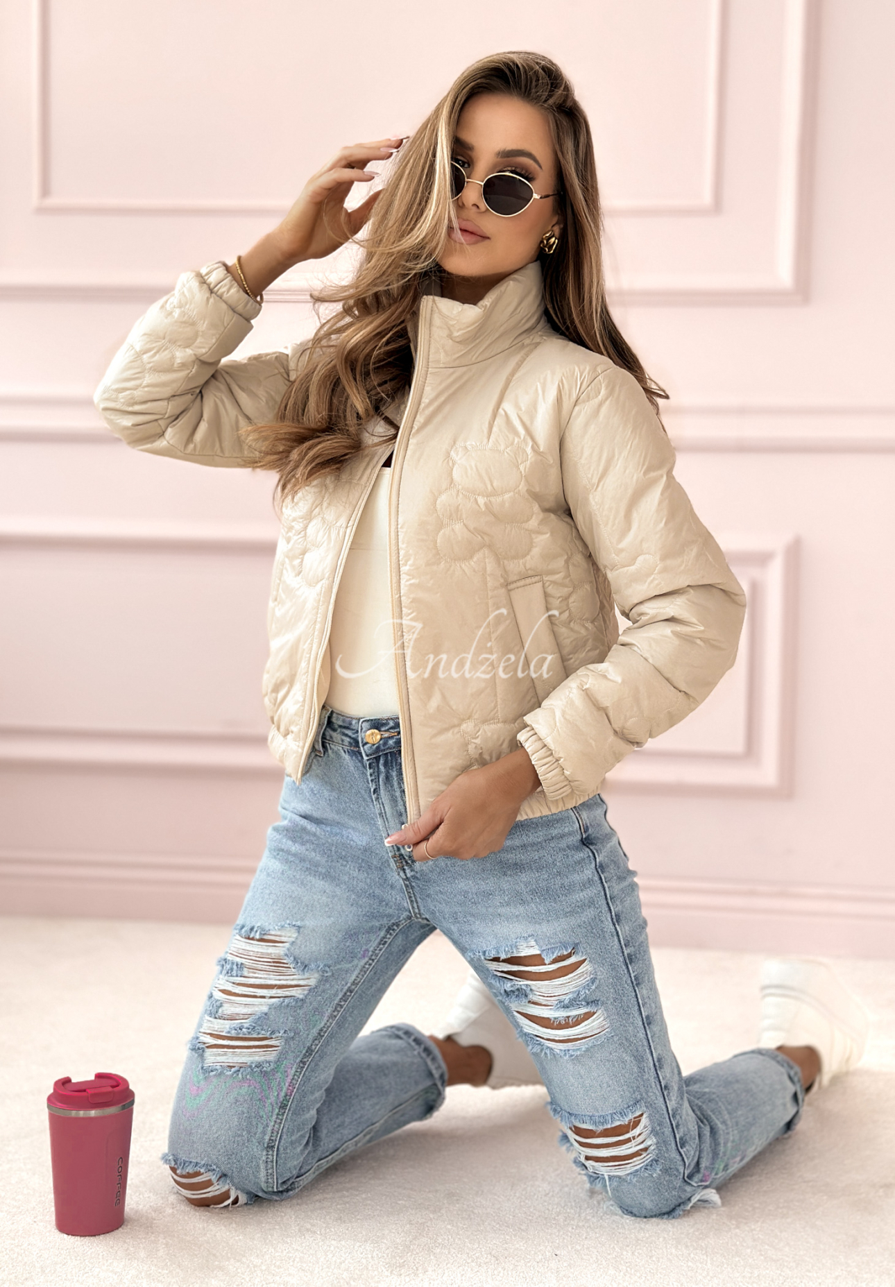 Kurze gesteppte Bomberjacke Swing Into Spring Beige