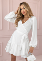 Kopertowa Kleid z falbankami Uptown Girl Ecru