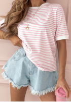 T-shirt w paski Real Story biało-różowy