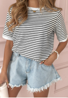 T-shirt w paski Real Story biało-czarny