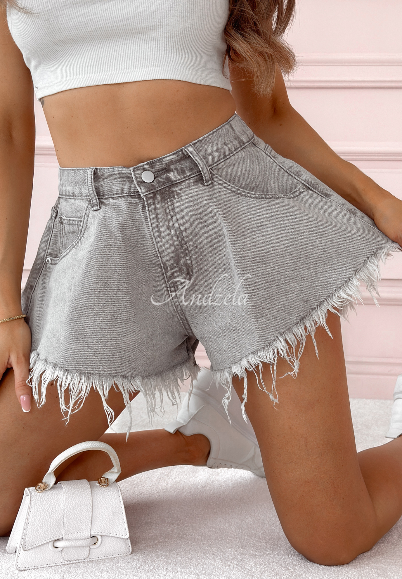 Denim-Shorts mit weitem Bein Endless Blue hellgrau