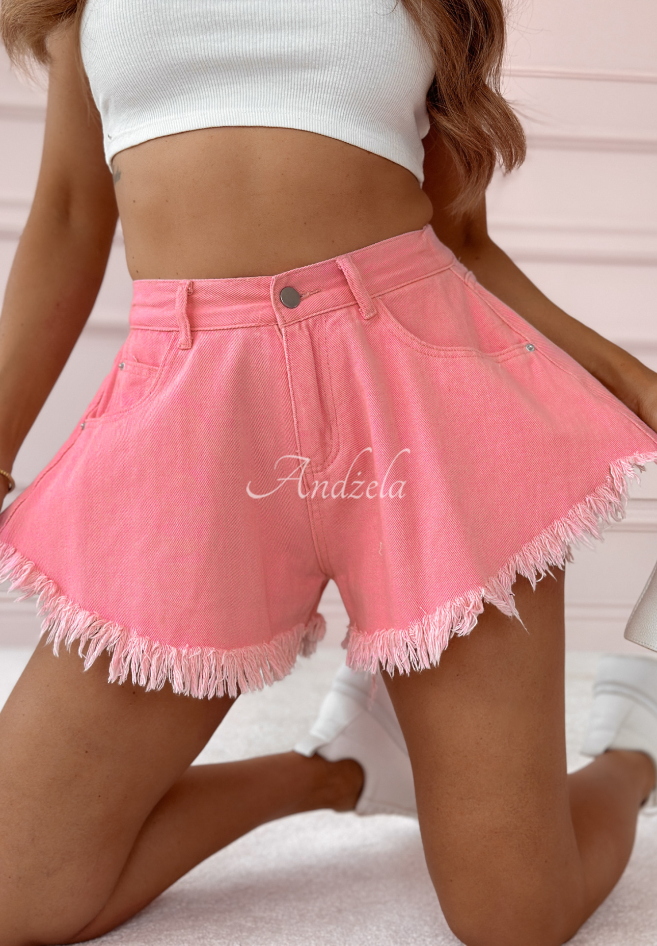 Denim-Shorts mit weitem Bein Endless Blue Rosa