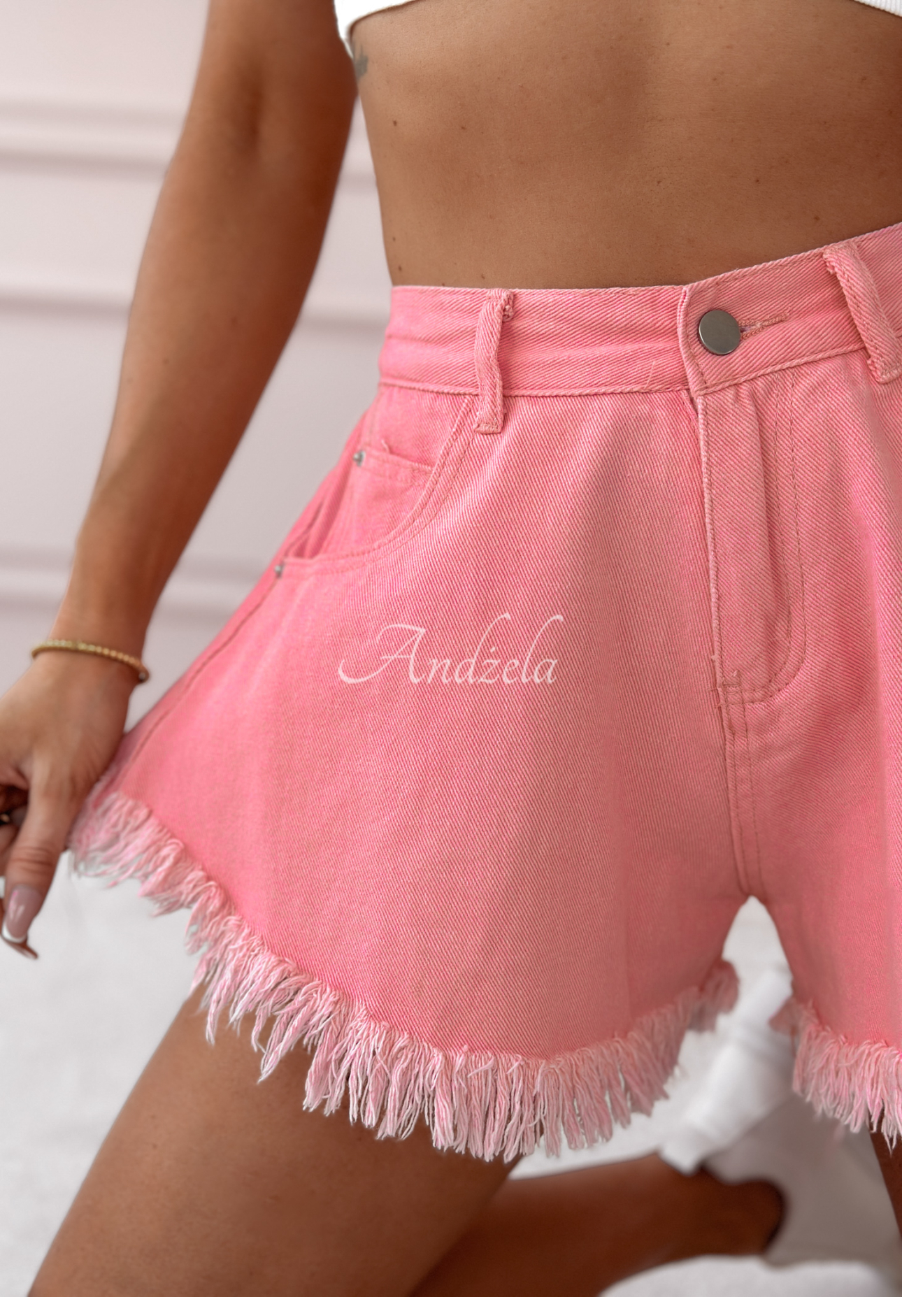 Denim-Shorts mit weitem Bein Endless Blue Rosa