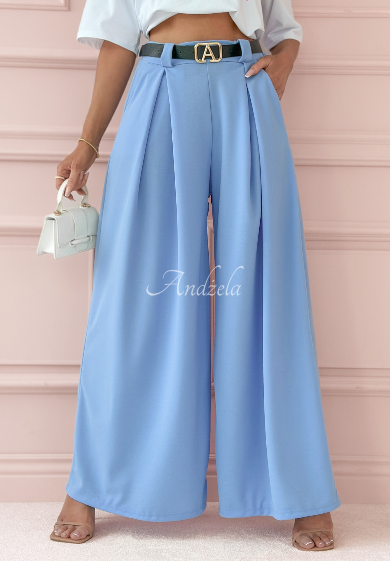 Stoffhose wide leg Enjoy Every Moment Himmelblau