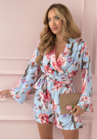 Kwiecisty krótki Jumpsuit Floral Obsessed błękitno-Rosa