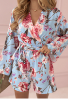 Kwiecisty krótki Jumpsuit Floral Obsessed błękitno-Rosa