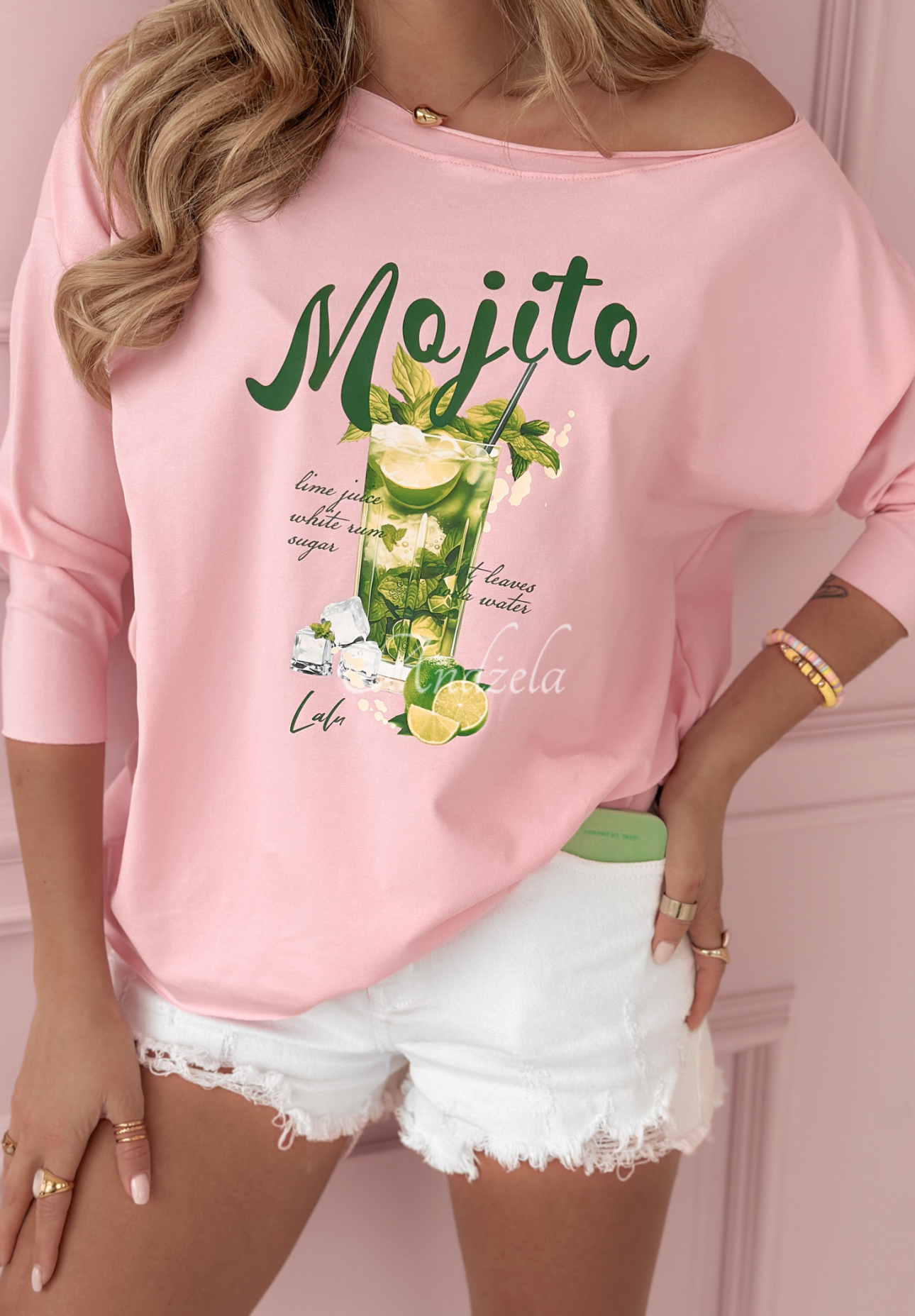 Oversize Oberteil mit Aufdruck Lalu Mojito Rosa