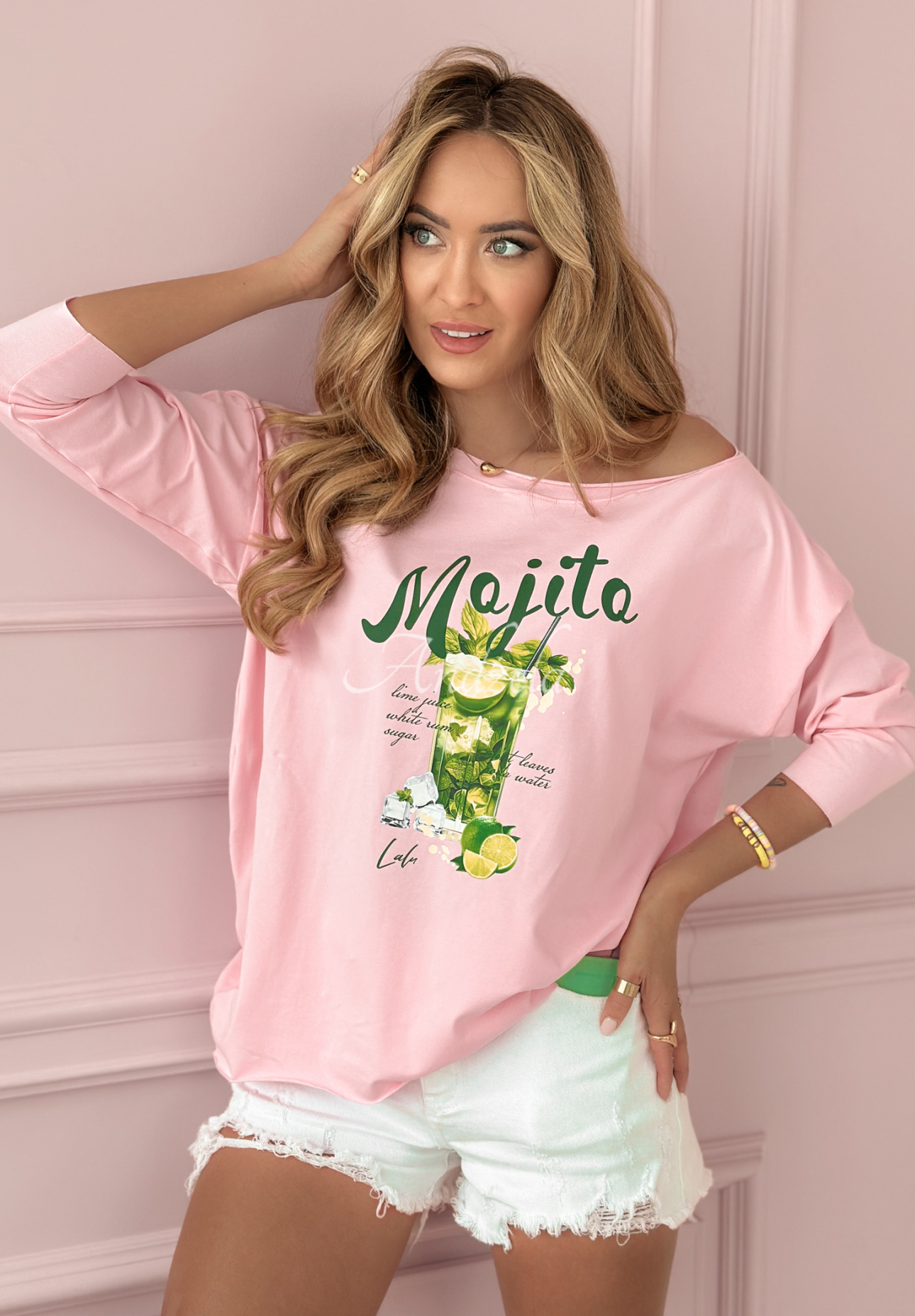 Oversize Oberteil mit Aufdruck Lalu Mojito Rosa