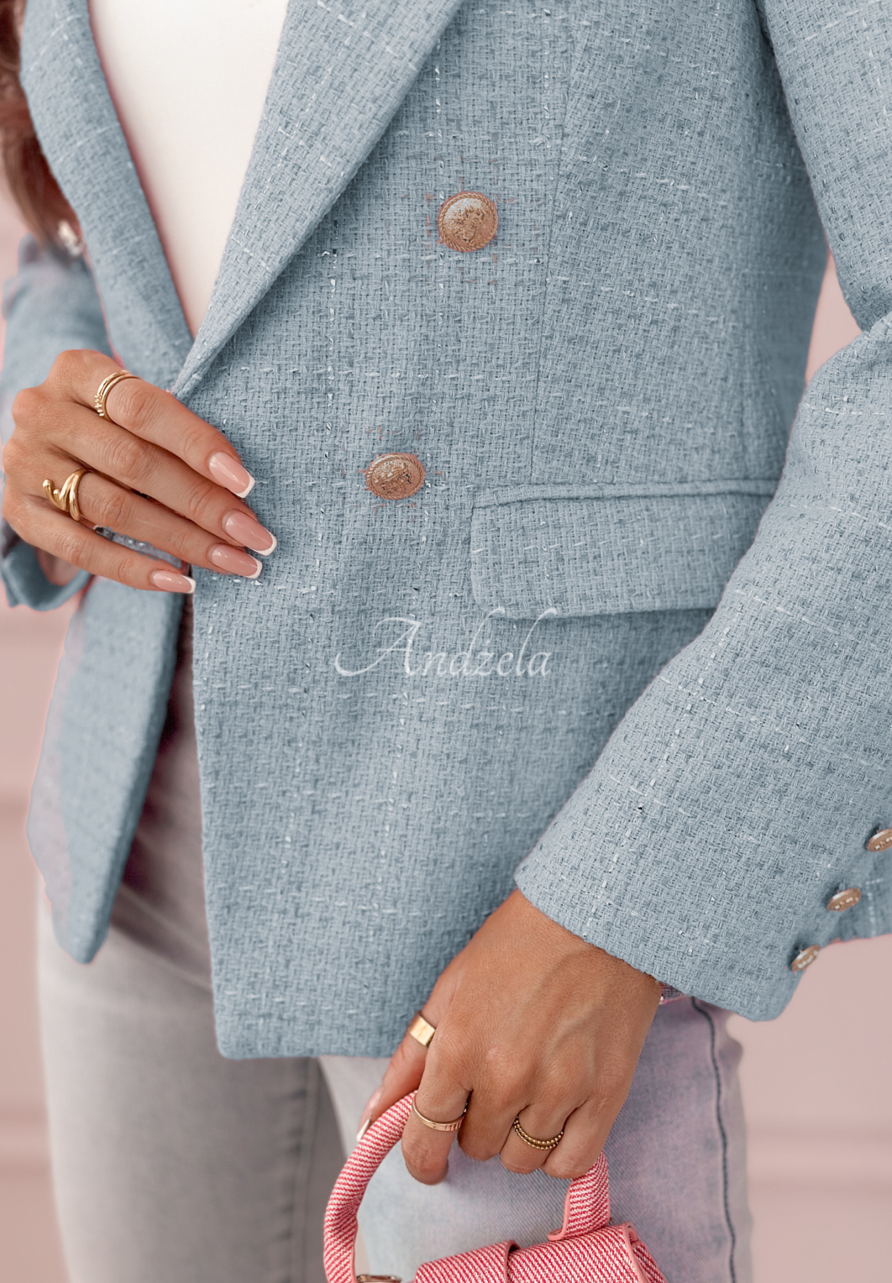 Karierter Tweedblazer Any Version Himmelblau