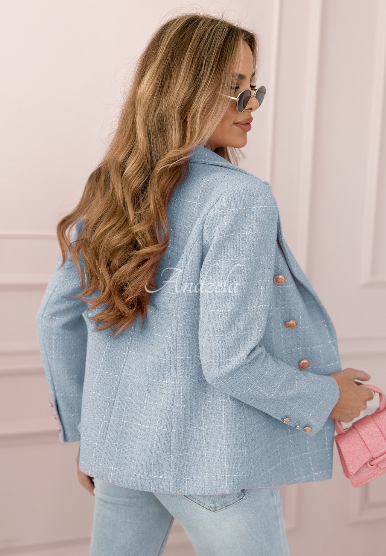 Karierter Tweedblazer Any Version Himmelblau