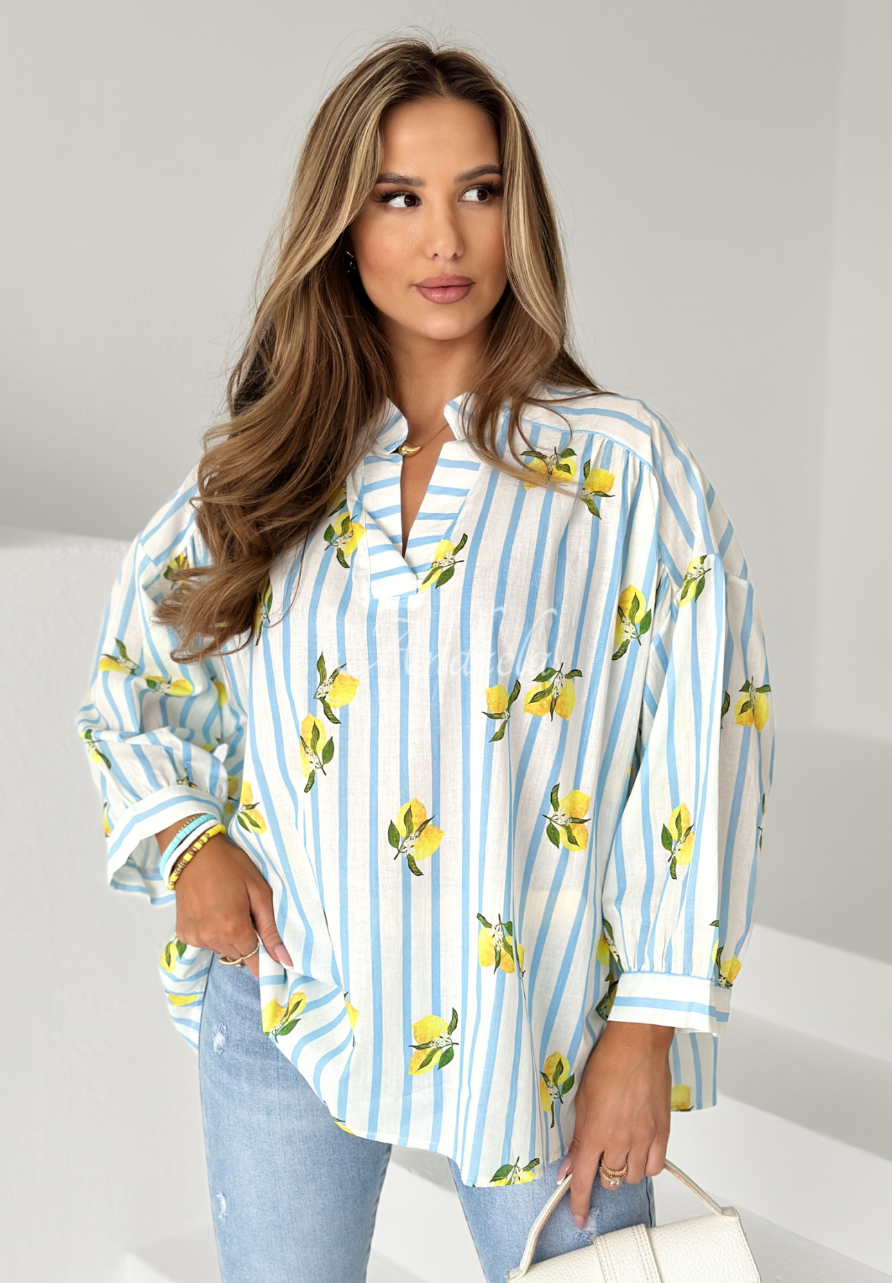 Streifenshirt mit Zitronen Lemon Stripes weiß-blau