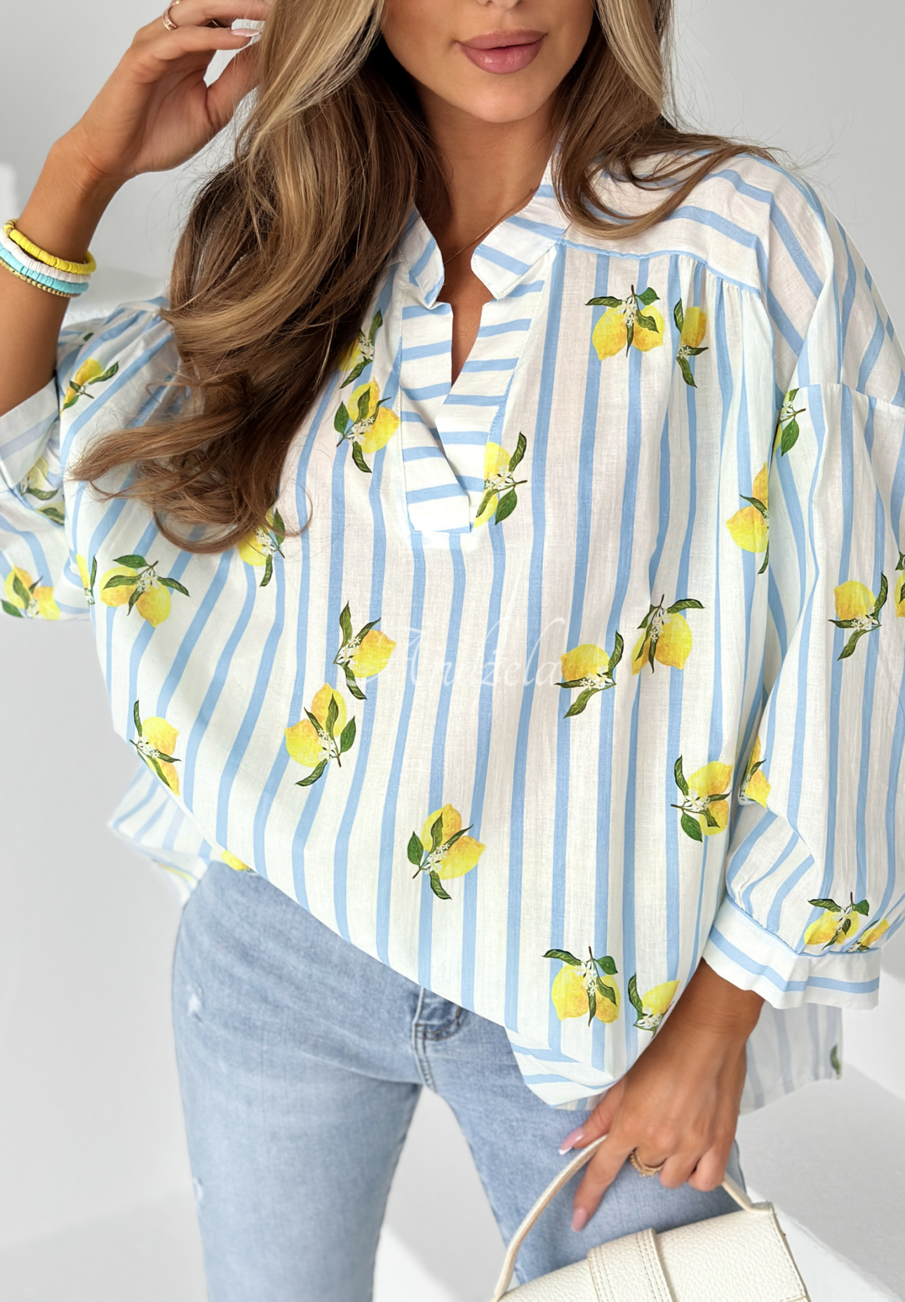 Streifenshirt mit Zitronen Lemon Stripes weiß-blau