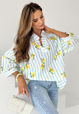 Streifenshirt mit Zitronen Lemon Stripes weiß-blau