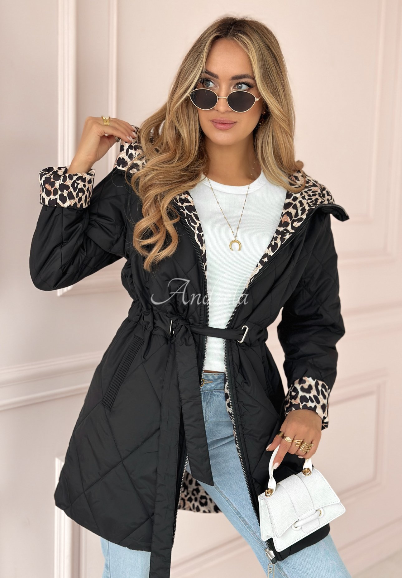 Wendbare Jacke mit Leopardenmuster You Have Time Schwarz