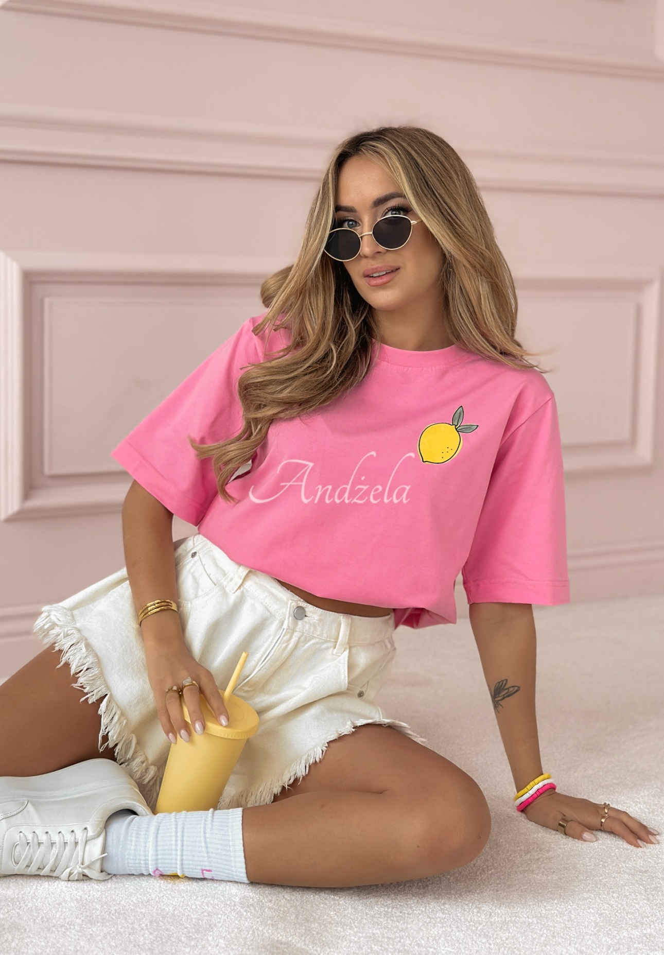 T-Shirt mit Zitrone Take Me On Rosa