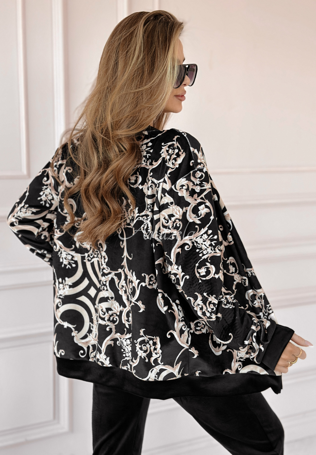 Patterned bomber and pants set by Think Positive black