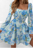 Kwiecista Kleid mini z dekoltem Fresh Flowers Himmelblau