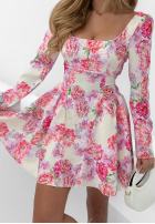 Kwiecista Kleid mini z dekoltem Fresh Flowers Puderrosa