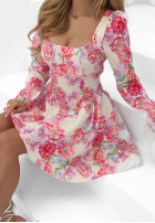 Kwiecista Kleid mini z dekoltem Fresh Flowers Puderrosa